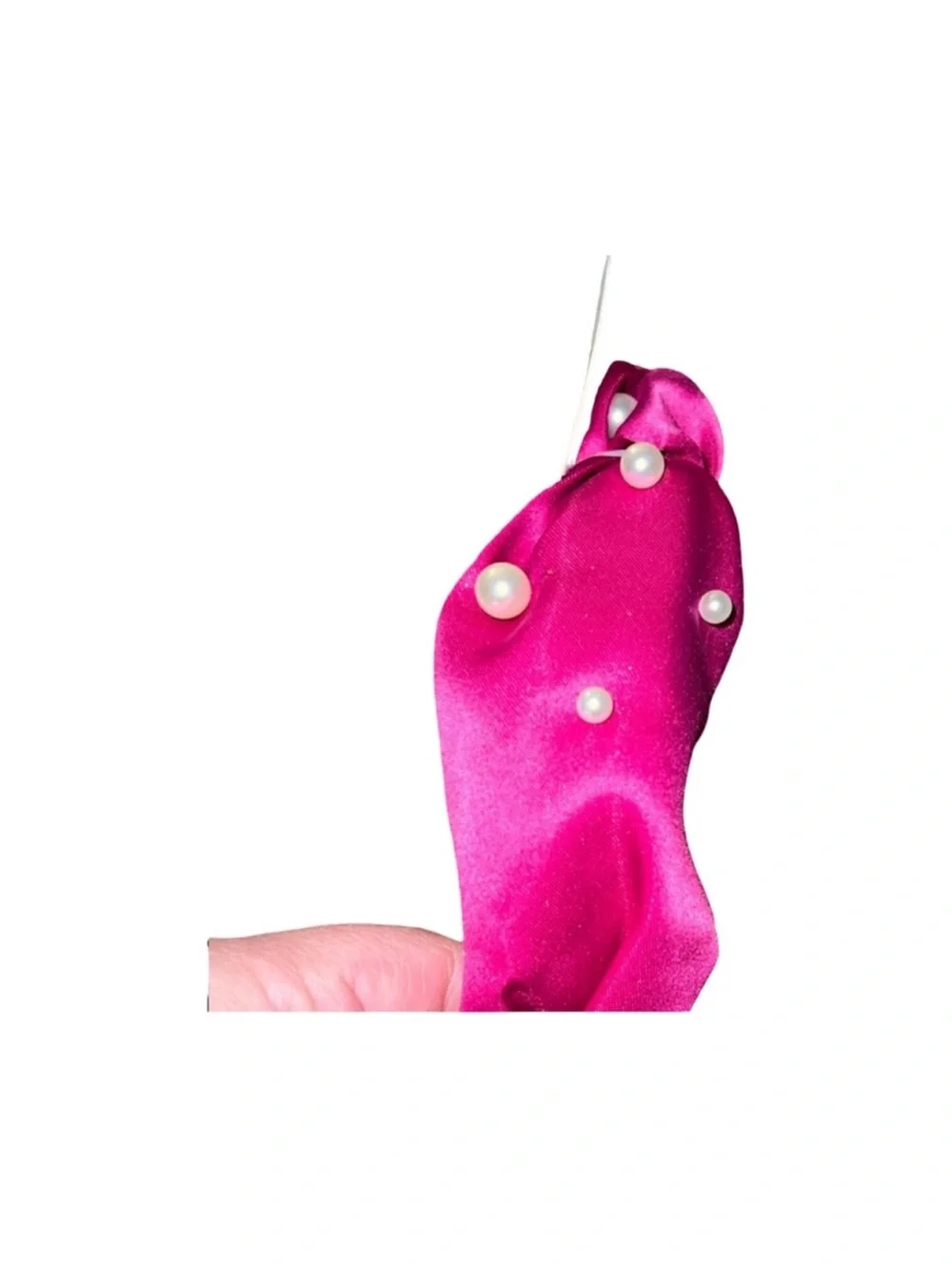scünci Hot Pink Satin Knotted Headband with Pearl Accents FINAL PRICE DROP